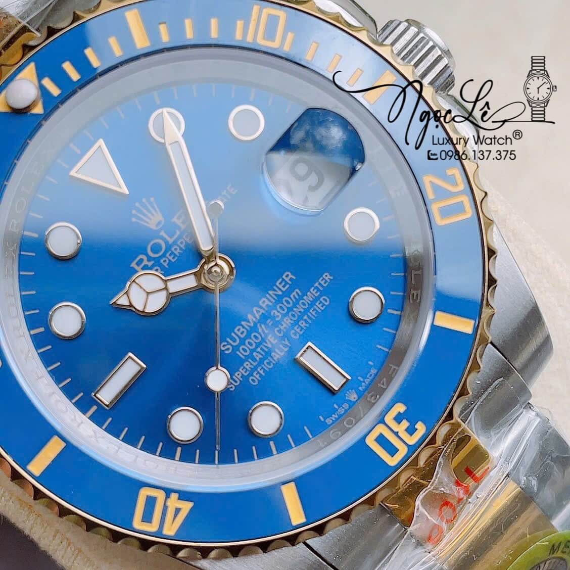 Đồng Hồ Nam Rolex Submariner Automatic Dây Demi Vàng Mặt Xanh Dương Size 40mm