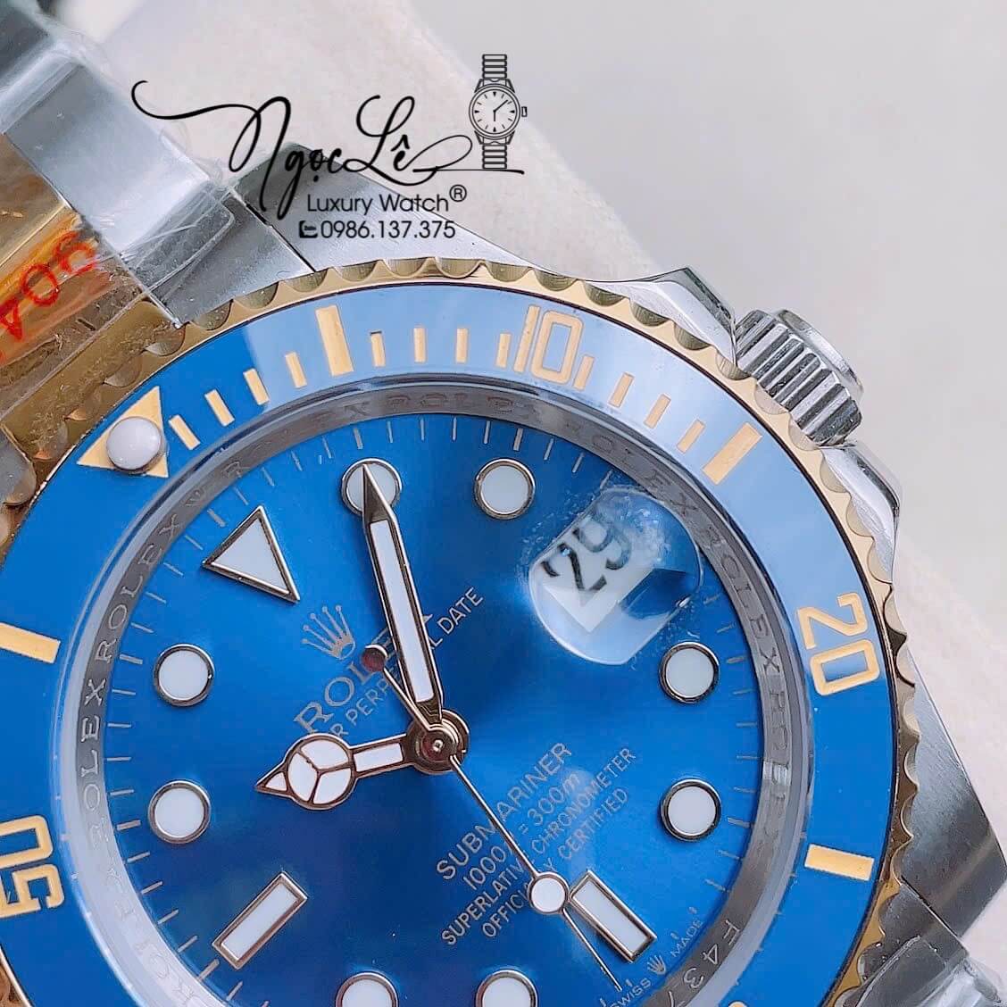 Đồng Hồ Nam Rolex Submariner Automatic Dây Demi Vàng Mặt Xanh Dương Size 40mm