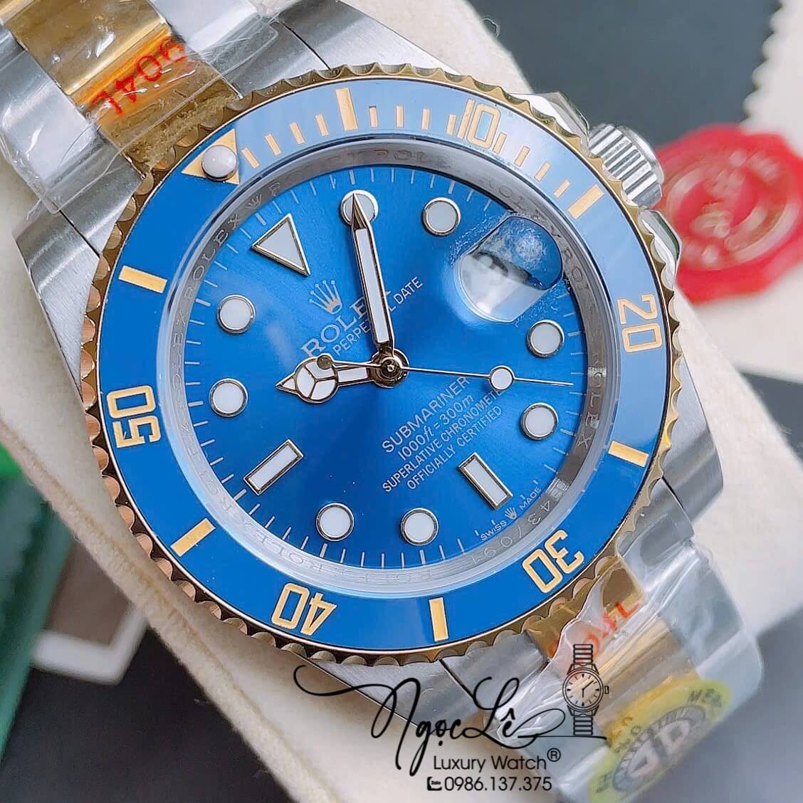 Đồng Hồ Nam Rolex Submariner Automatic Dây Demi Vàng Mặt Xanh Dương Size 40mm