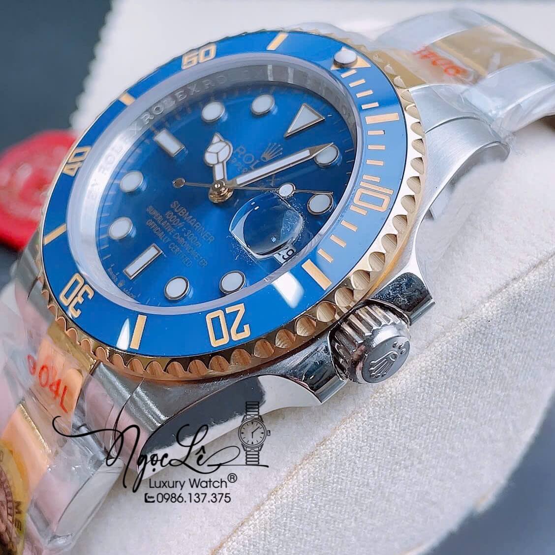 Đồng Hồ Nam Rolex Submariner Automatic Dây Demi Vàng Mặt Xanh Dương Size 40mm