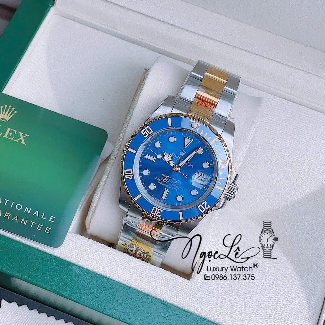 Đồng Hồ Nam Rolex Submariner Automatic Dây Demi Vàng Mặt Xanh Dương Size 40mm
