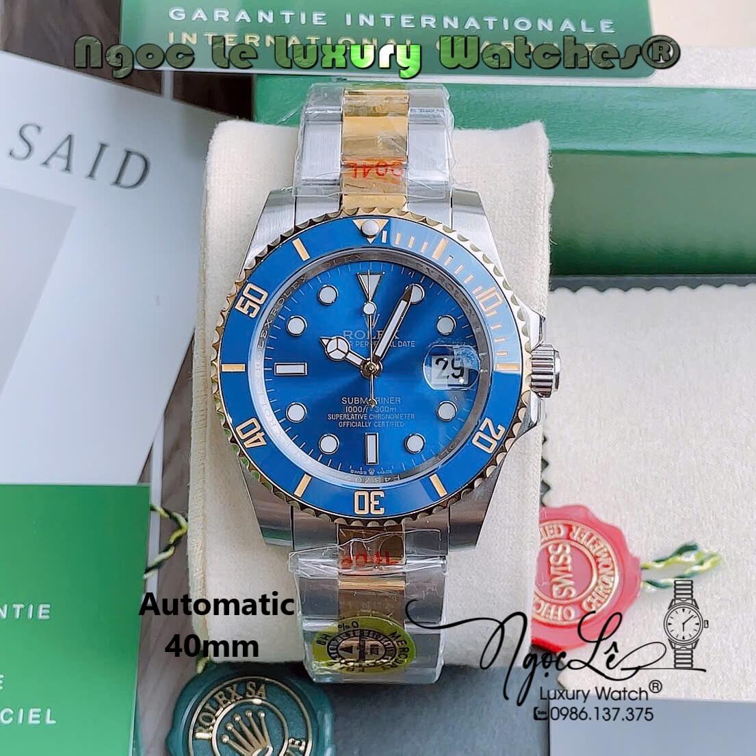 Đồng Hồ Nam Rolex Submariner Automatic Dây Demi Vàng Mặt Xanh Dương Size 40mm