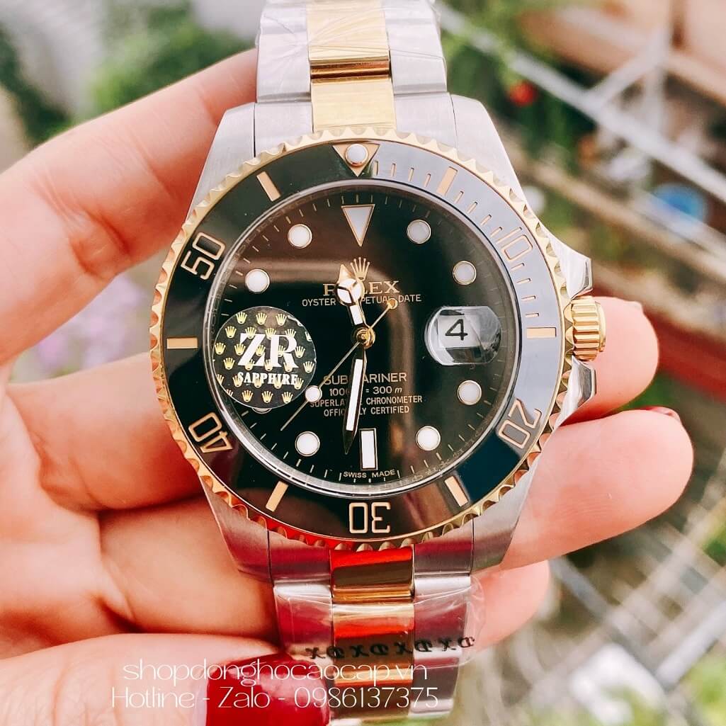 Đồng Hồ Rolex Submariner Tự Động Nam Demi Mặt Đen 41mm