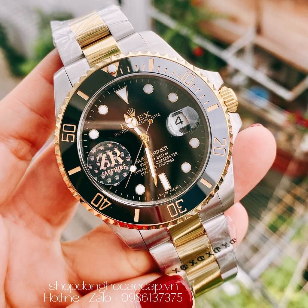 Đồng Hồ Rolex Submariner Tự Động Nam Demi Mặt Đen 41mm