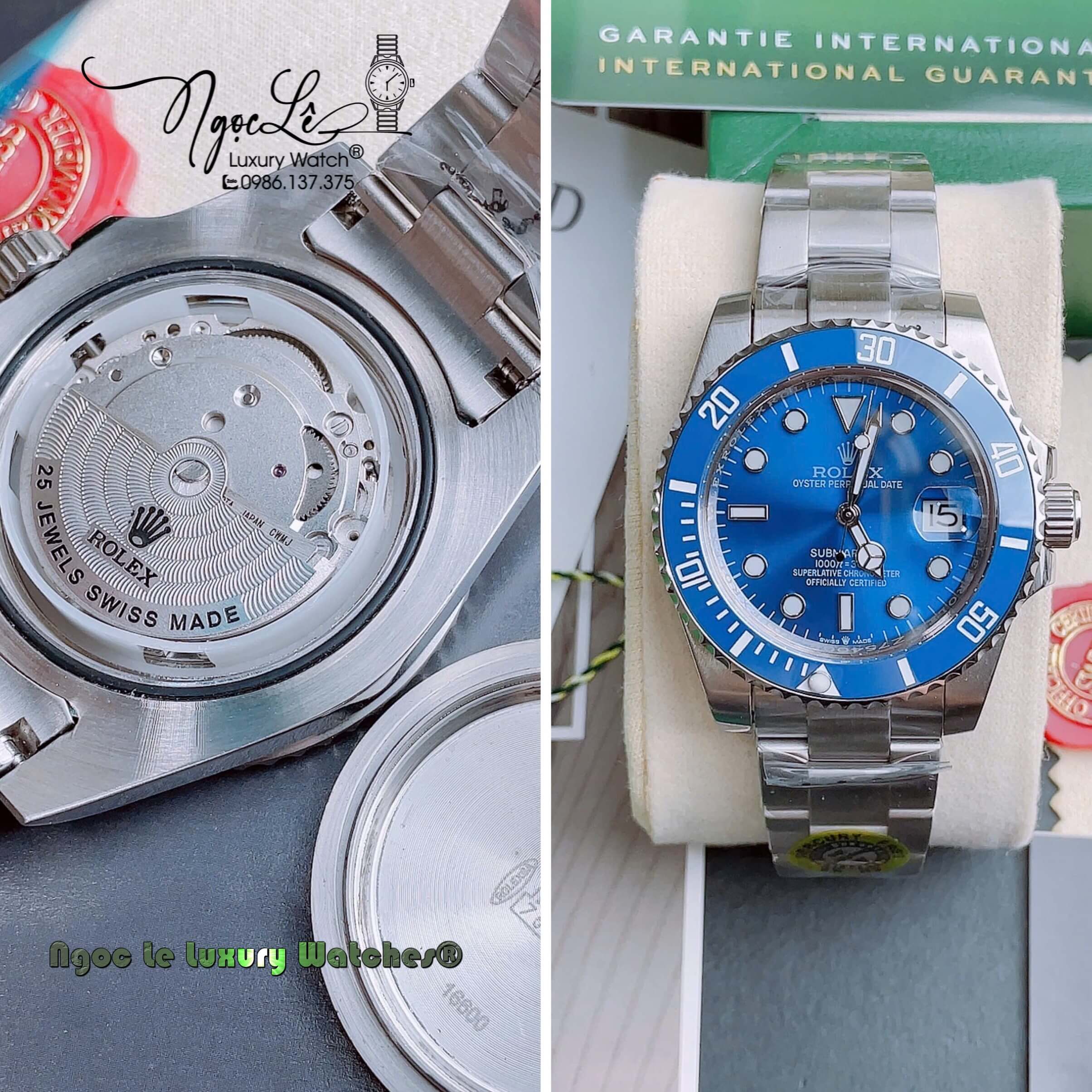 Đồng Hồ Nam Rolex Submariner Automatic Dây Kim Loại Silver Mặt Xanh Dương Size 40mm