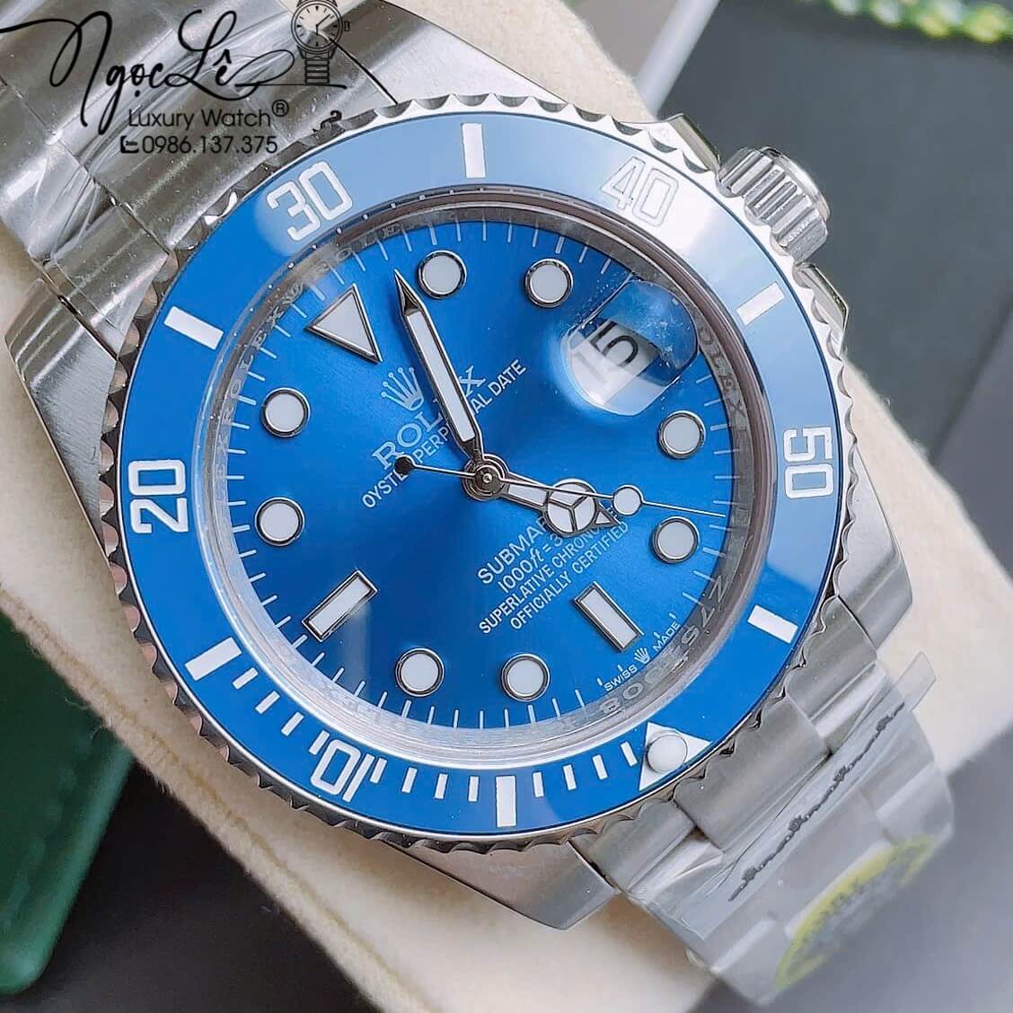 Đồng Hồ Nam Rolex Submariner Automatic Dây Kim Loại Silver Mặt Xanh Dương Size 40mm