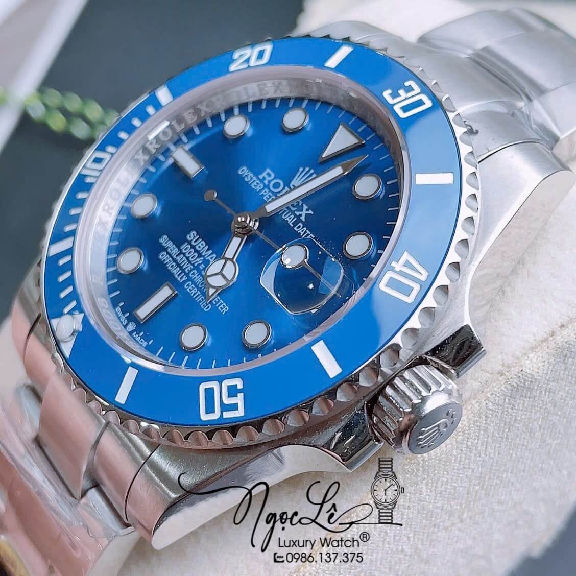 Đồng Hồ Nam Rolex Submariner Automatic Dây Kim Loại Silver Mặt Xanh Dương Size 40mm