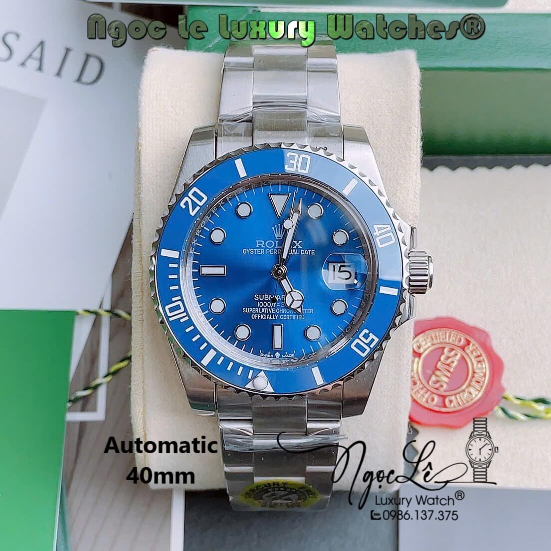 Đồng Hồ Nam Rolex Submariner Automatic Dây Kim Loại Silver Mặt Xanh Dương Size 40mm