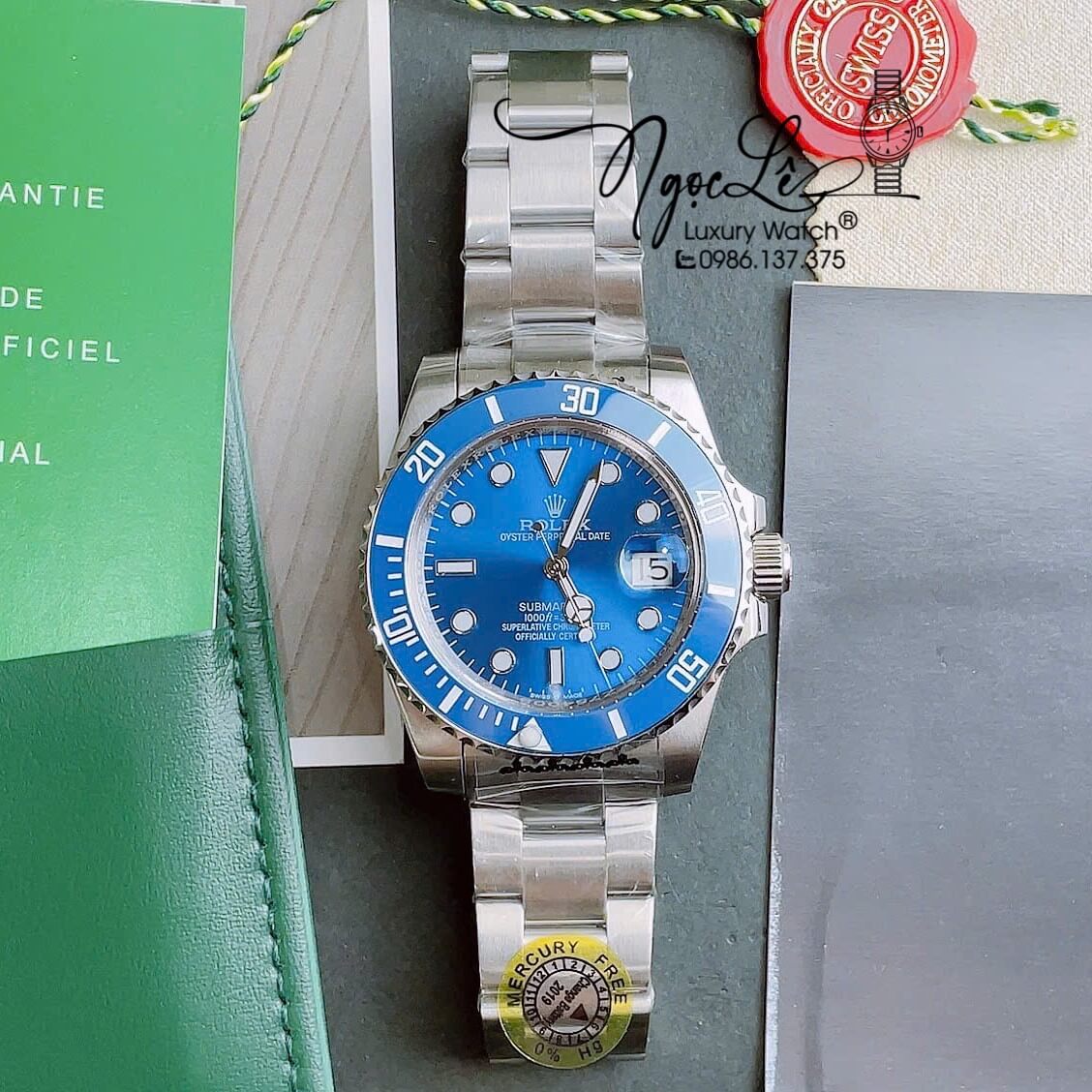 Đồng Hồ Nam Rolex Submariner Automatic Dây Kim Loại Silver Mặt Xanh Dương Size 40mm