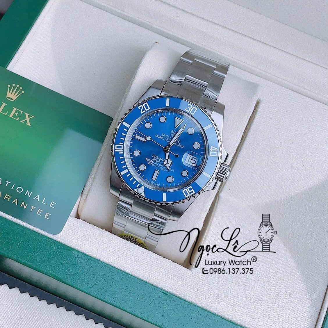 Đồng Hồ Nam Rolex Submariner Automatic Dây Kim Loại Silver Mặt Xanh Dương Size 40mm