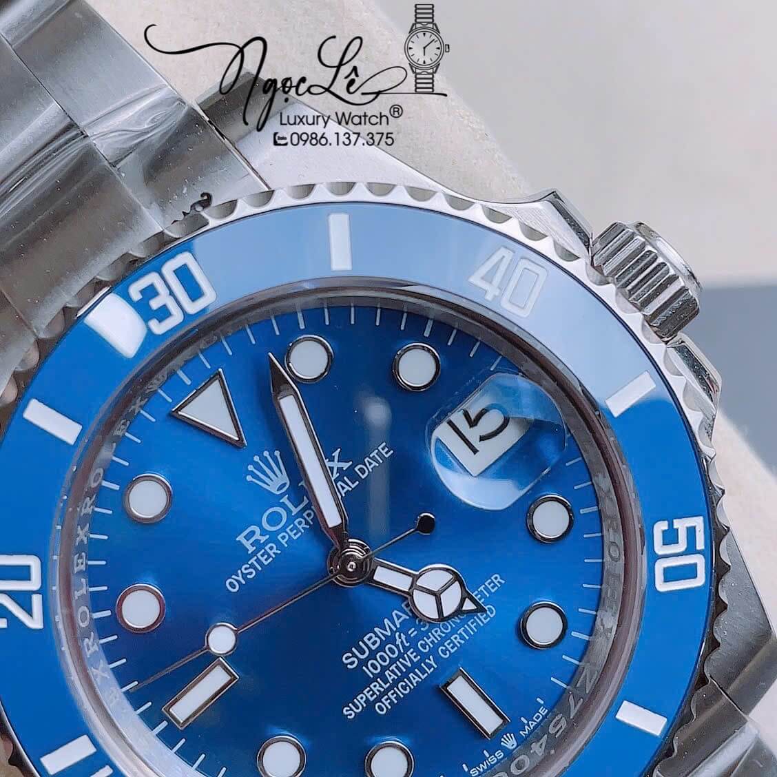 Đồng Hồ Nam Rolex Submariner Automatic Dây Kim Loại Silver Mặt Xanh Dương Size 40mm