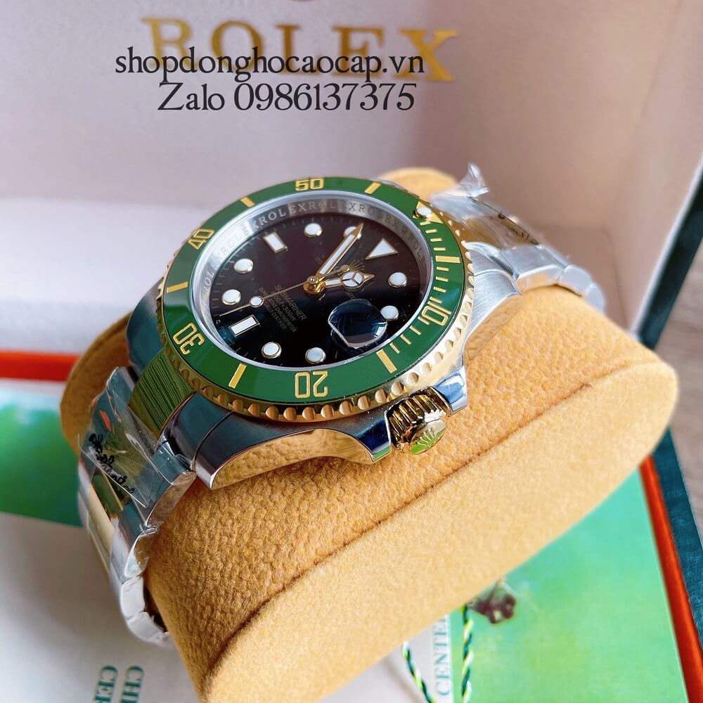 Đồng Hồ Rolex Submariner Nam Tự Động Viền Sapphire Mặt Xanh Lá Demi Gold 40mm