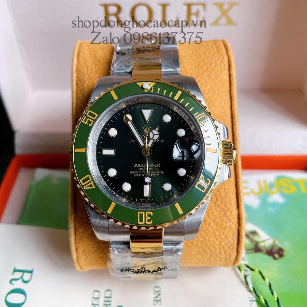 Đồng Hồ Rolex Submariner Nam Tự Động Viền Sapphire Mặt Xanh Lá Demi Gold 40mm