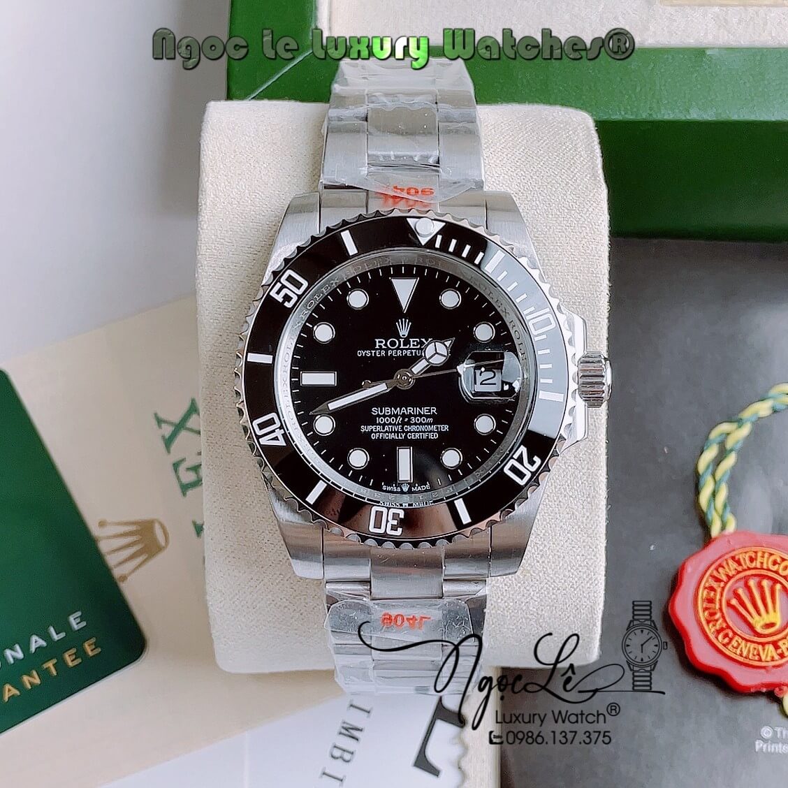 Đồng Hồ Rolex Submariner Automatic Nam Dây Kim Loại Bạc Mặt Đen Size 40mm