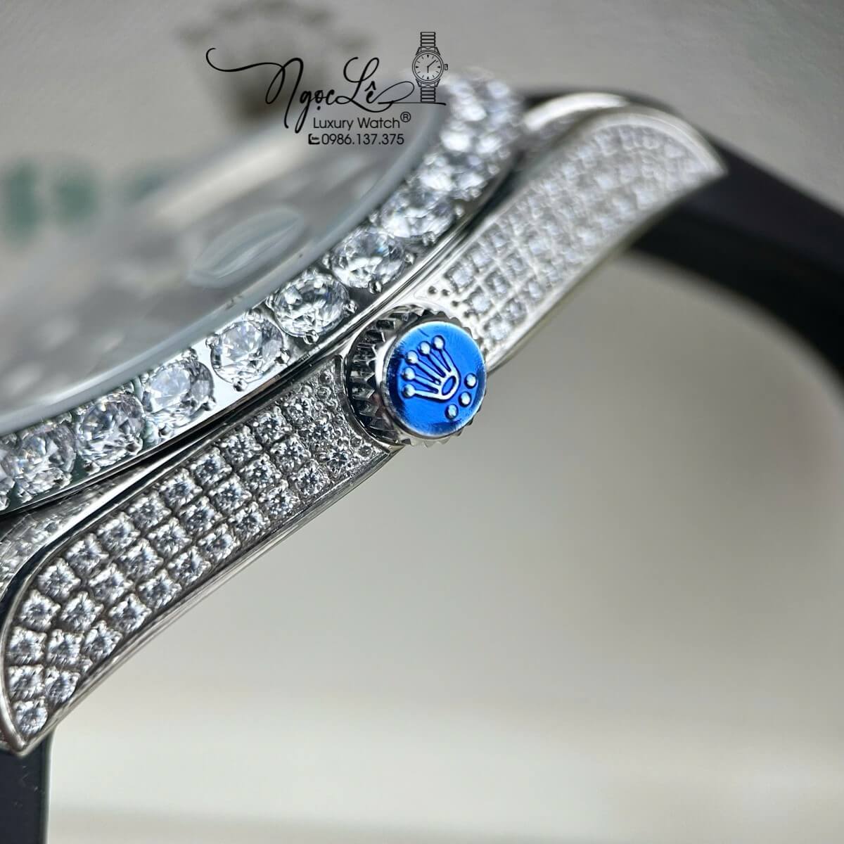 Đồng Hồ Rolex Submariner Automatic Nam Dây Cao Su Đen Đính Đá Vỏ Silver Size 41mm