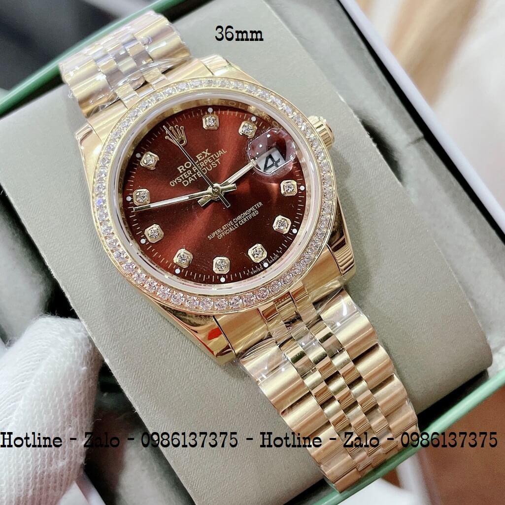 Đồng Hồ Rolex Nữ Vàng Mặt Nâu Máy Pin 36mm