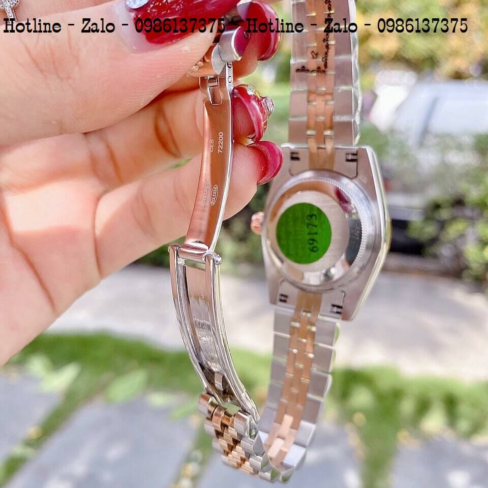 Đồng Hồ Rolex Nữ Demi Hồng Mặt Xanh Lá Máy Pin 36mm