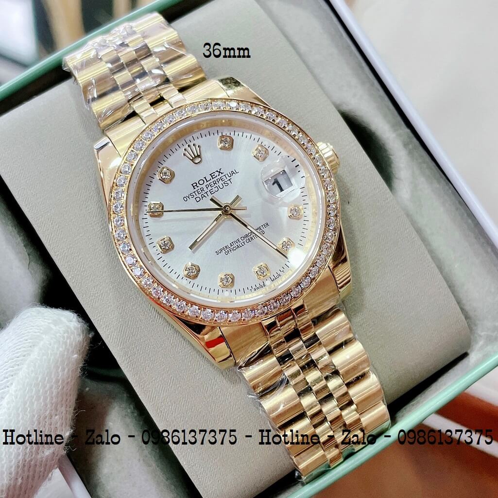 Đồng Hồ Rolex Nữ Vàng Mặt Trắng Máy Pin 36mm