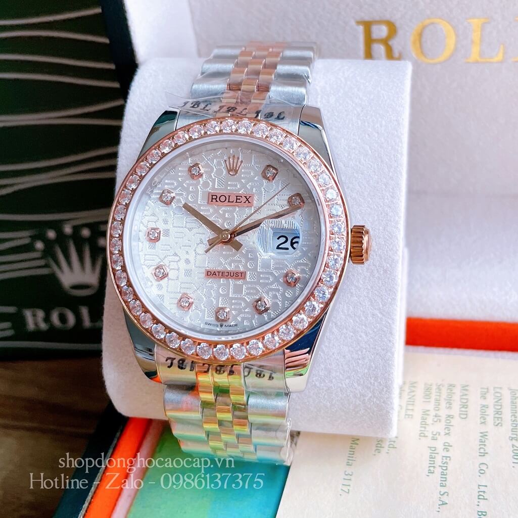 Đồng Hồ Nam Rolex Automatic Viền Đá Demi Vi Tính Rose Gold 41mm