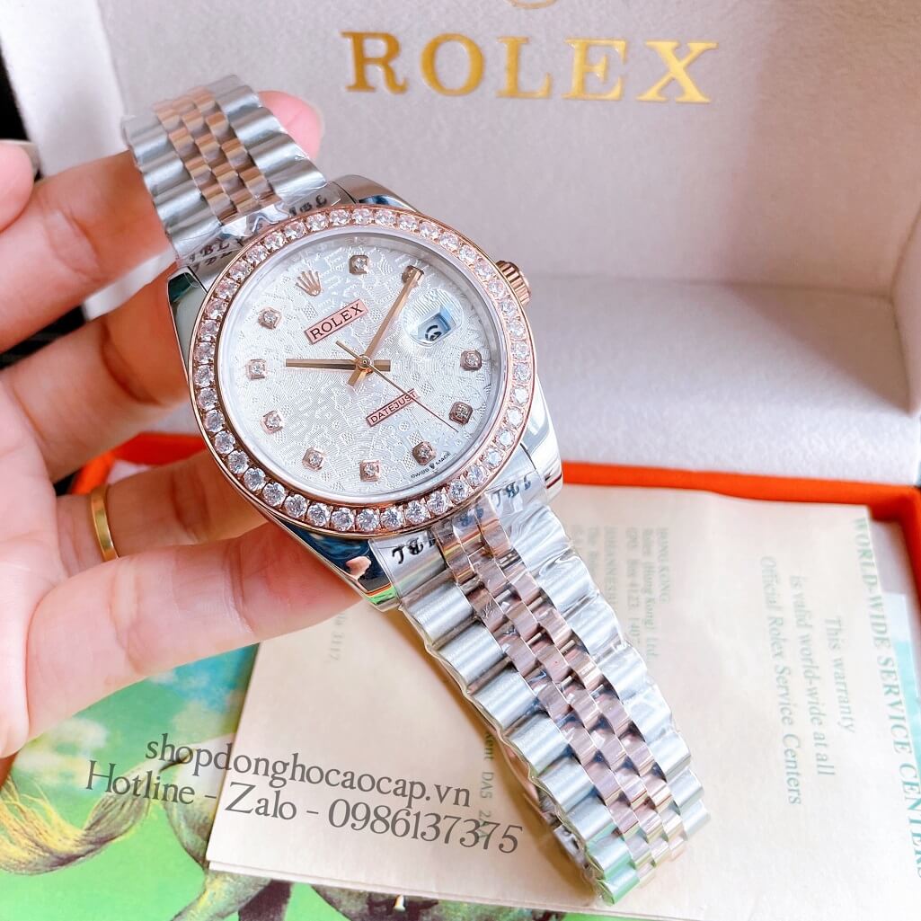Đồng Hồ Nam Rolex Automatic Viền Đá Demi Vi Tính Rose Gold 41mm