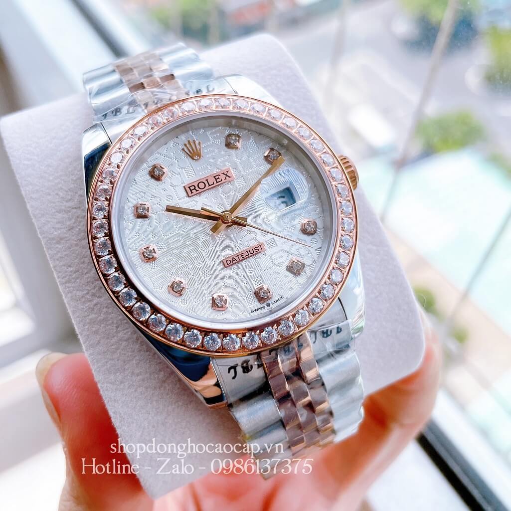 Đồng Hồ Nam Rolex Automatic Viền Đá Demi Vi Tính Rose Gold 41mm