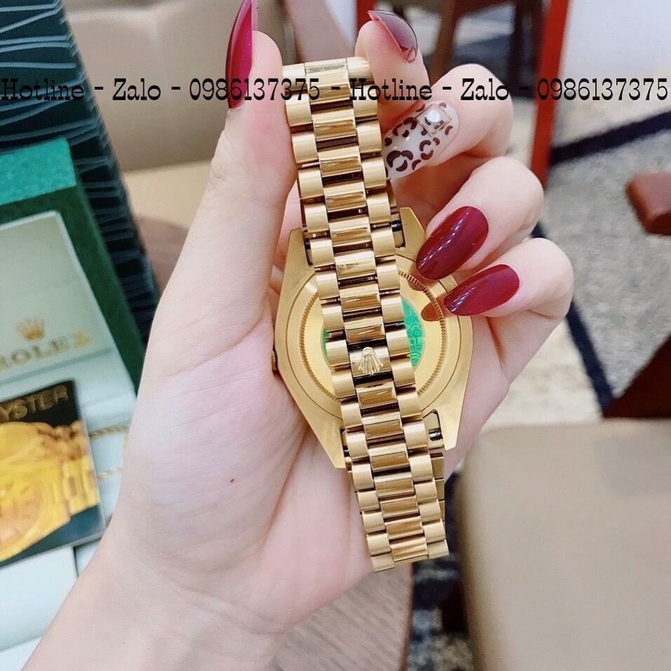 Đồng Hồ Rolex Tự Động Nam 2 Lịch Vàng Mặt Đen Đính Đá 41mm