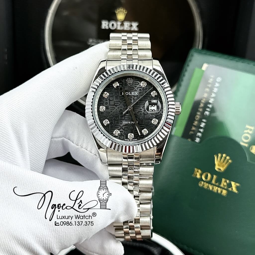 Đồng Hồ Rolex Datejust Tự Động Nam Bạc Mặt Đen Vi Tính 41mm