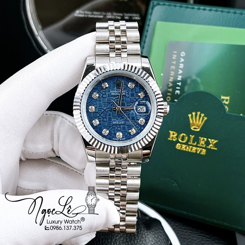 Đồng Hồ Rolex Datejust Tự Động Nam Bạc Mặt Xanh Vi Tính 41mm