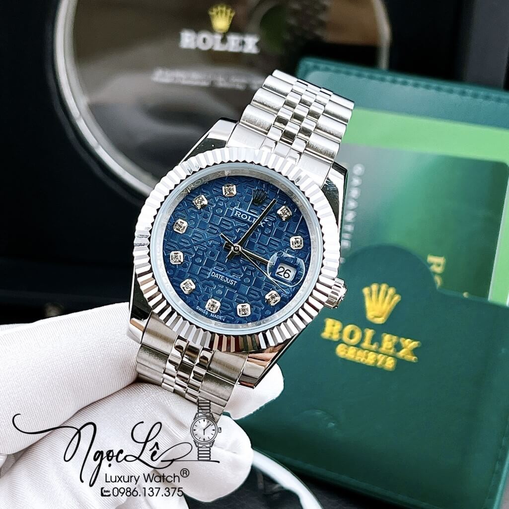 Đồng Hồ Rolex Datejust Tự Động Nam Bạc Mặt Xanh Vi Tính 41mm