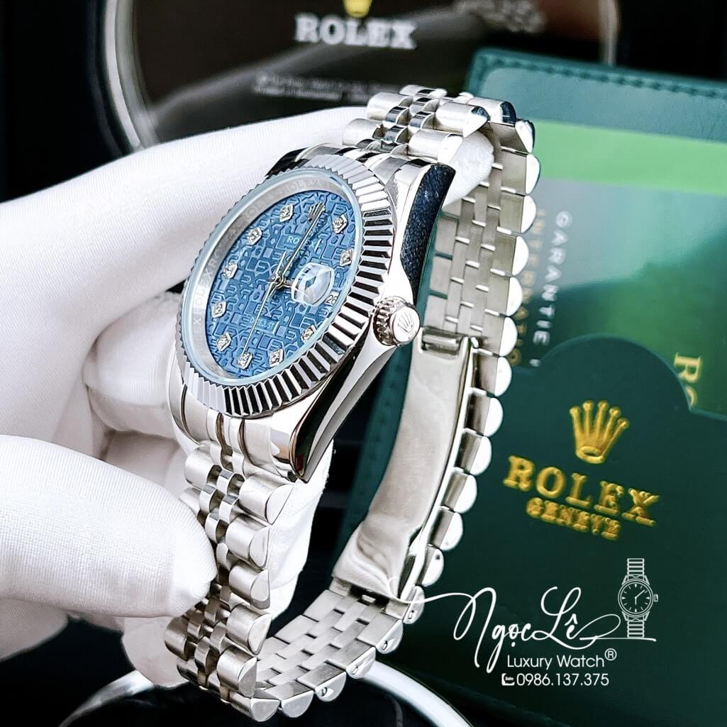 Đồng Hồ Rolex Datejust Tự Động Nam Bạc Mặt Xanh Vi Tính 41mm