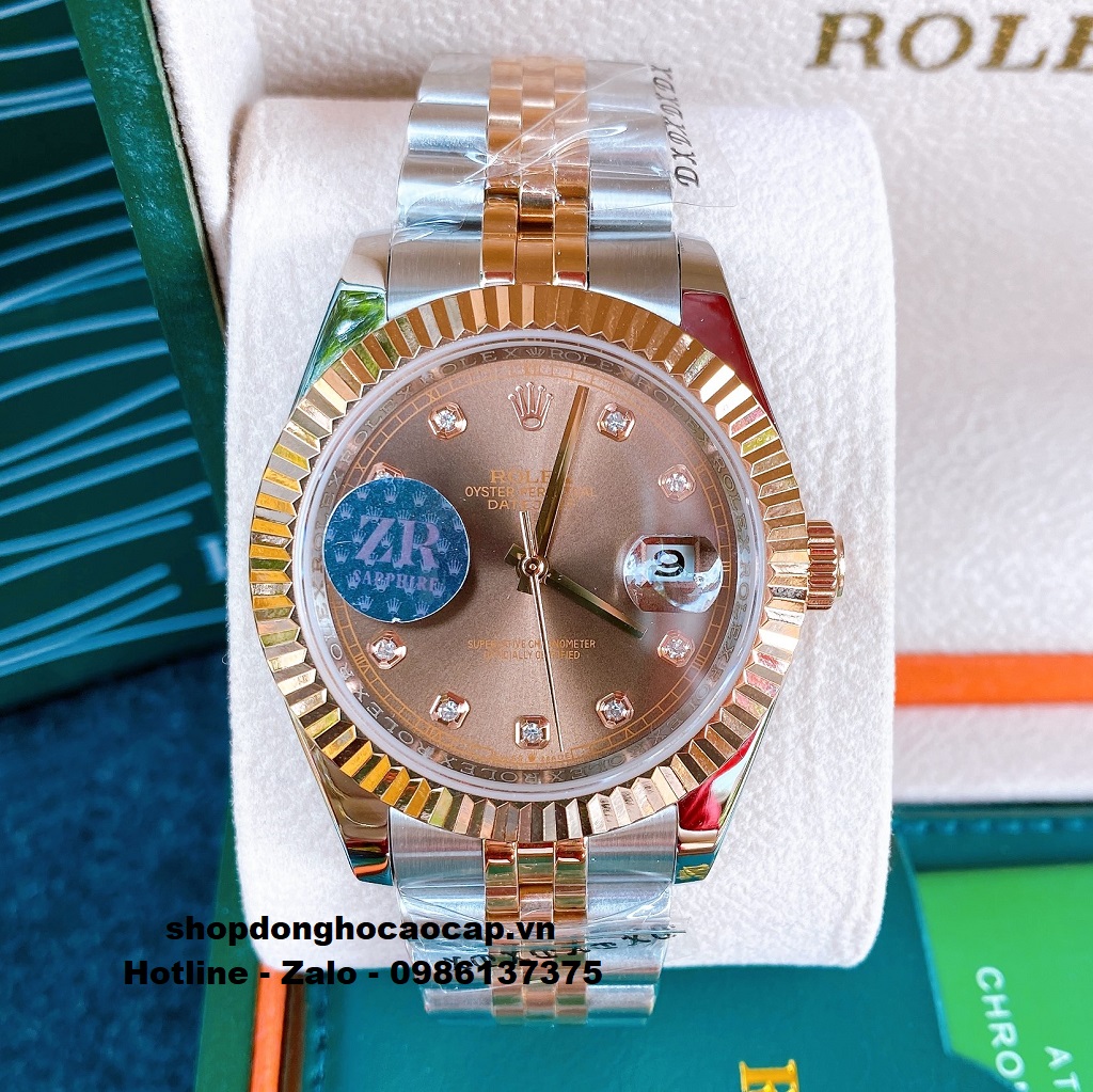 Đồng Hồ Nam Rolex Automatic 1 Lịch Viền Khía Demi Nâu 41mm