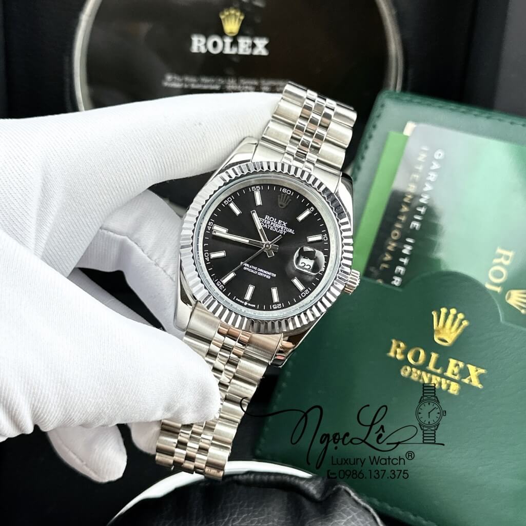 Đồng Hồ Rolex Datejust Tự Động Nam Bạc Mặt Đen Phản Quang 41mm