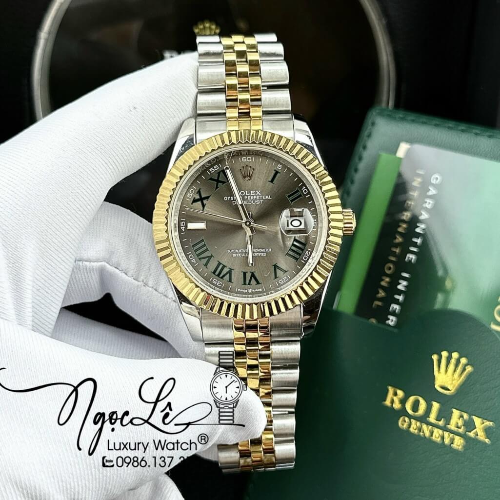 Đồng Hồ Rolex Datejust Tự Động Nam Demi Vàng Mặt Xám Phản Quang 41mm