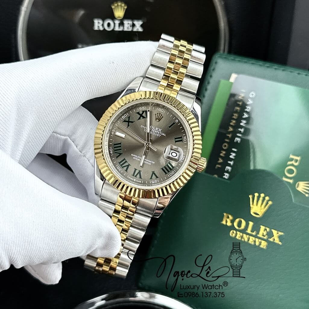 Đồng Hồ Rolex Datejust Tự Động Nam Demi Vàng Mặt Xám Phản Quang 41mm