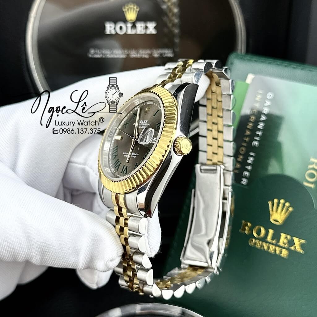 Đồng Hồ Rolex Datejust Tự Động Nam Demi Vàng Mặt Xám Phản Quang 41mm