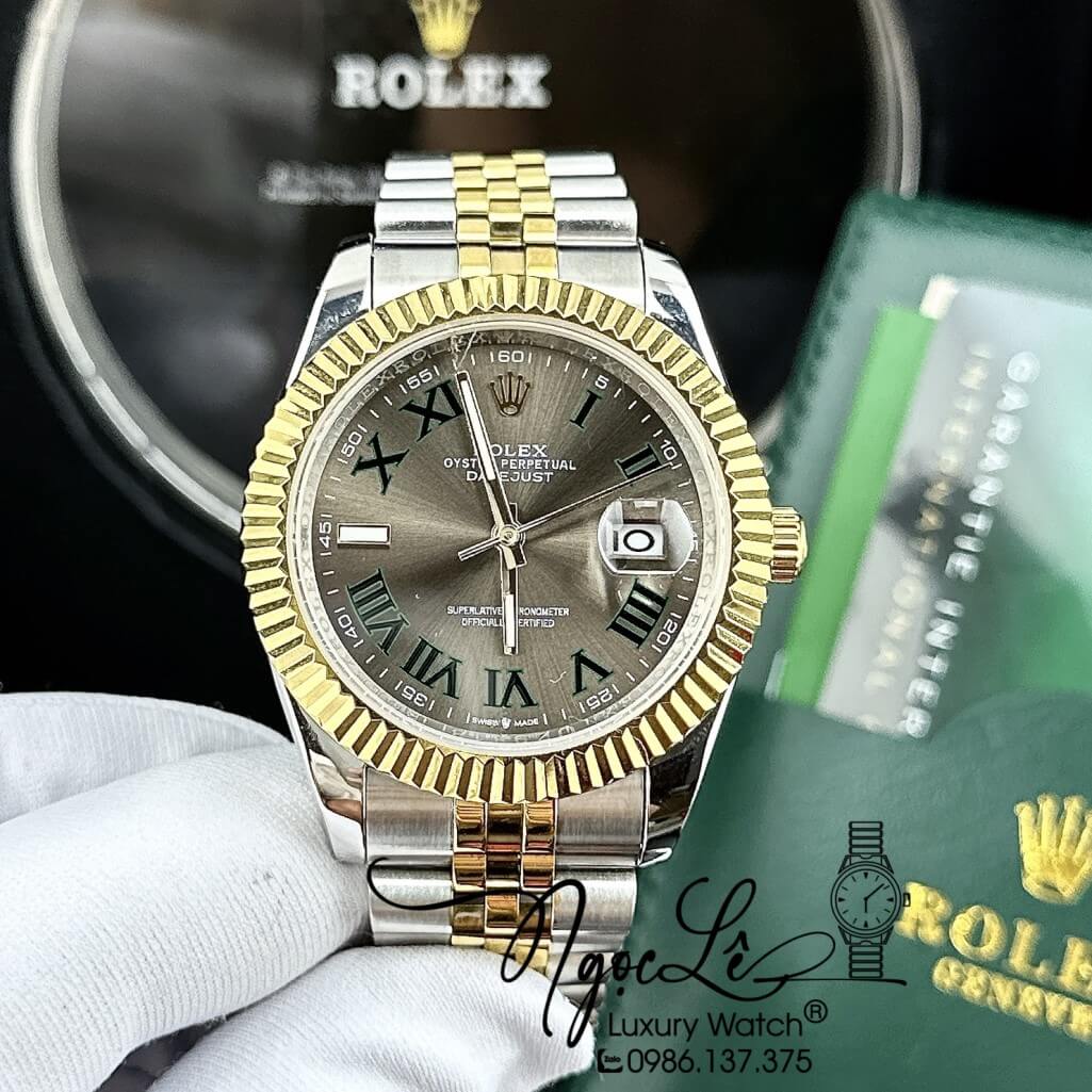 Đồng Hồ Rolex Datejust Tự Động Nam Demi Vàng Mặt Xám Phản Quang 41mm