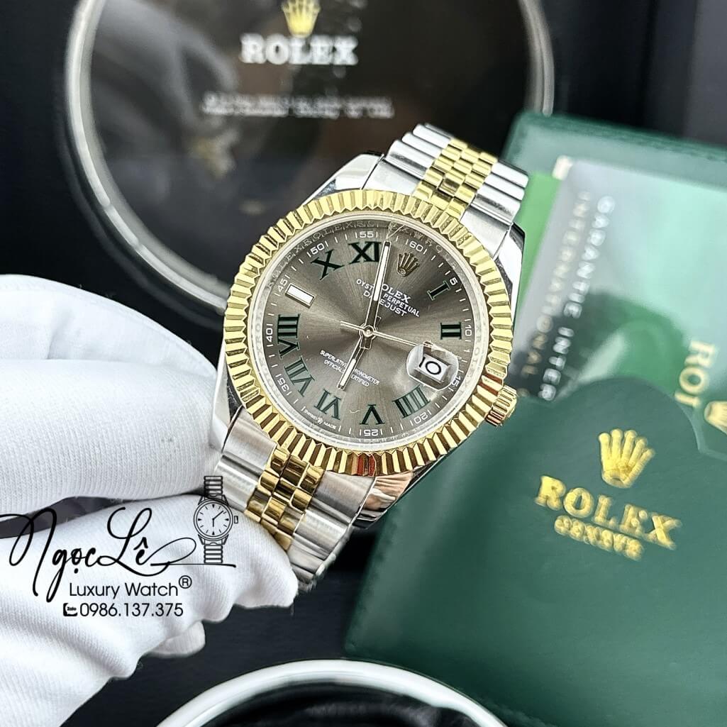 Đồng Hồ Rolex Datejust Tự Động Nam Demi Vàng Mặt Xám Phản Quang 41mm