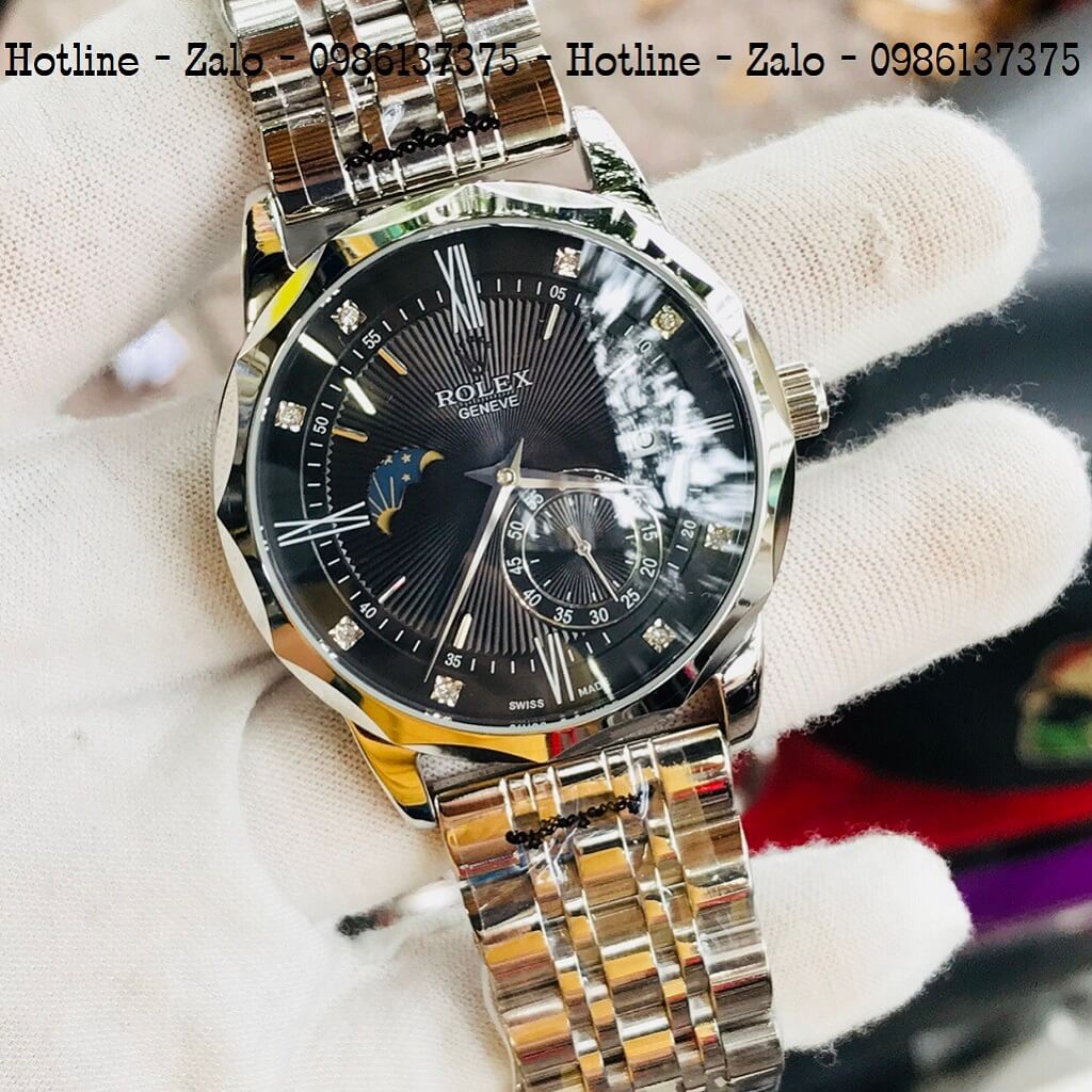 Đồng Hồ Rolex Tự Động Nam Bạc Mặt Đen Lộ Máy Sau 41mm