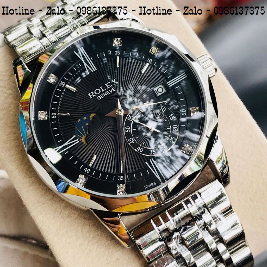 Đồng Hồ Rolex Tự Động Nam Bạc Mặt Đen Lộ Máy Sau 41mm