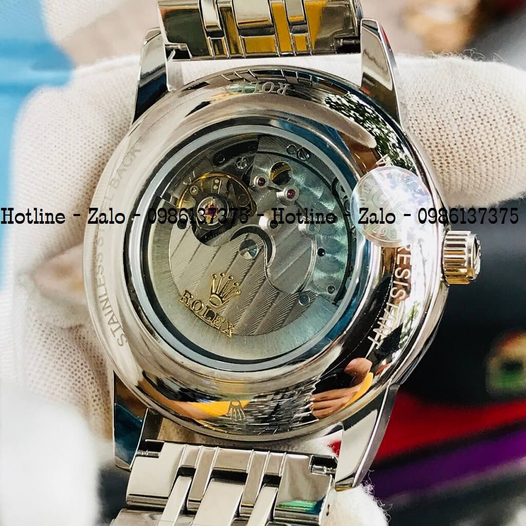 Đồng Hồ Rolex Tự Động Nam Bạc Mặt Đen Lộ Máy Sau 41mm