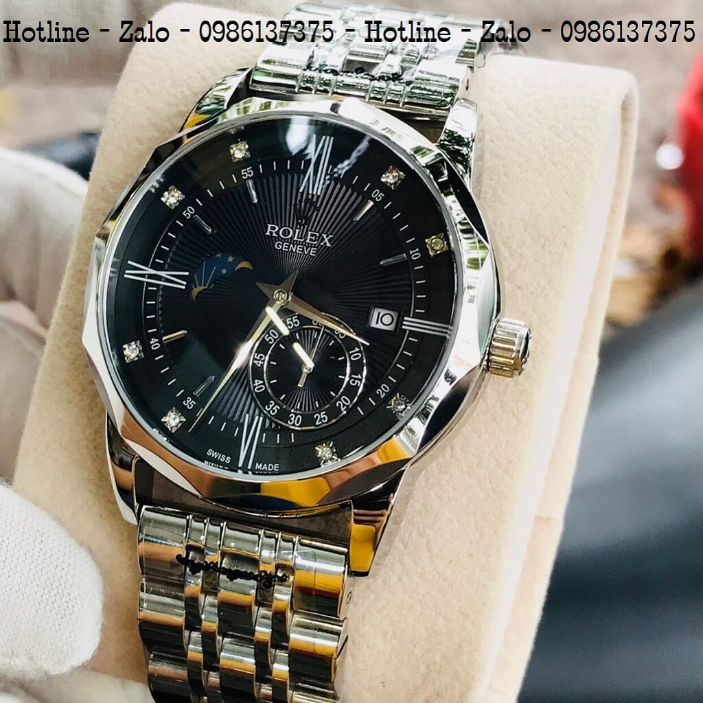 Đồng Hồ Rolex Tự Động Nam Bạc Mặt Đen Lộ Máy Sau 41mm