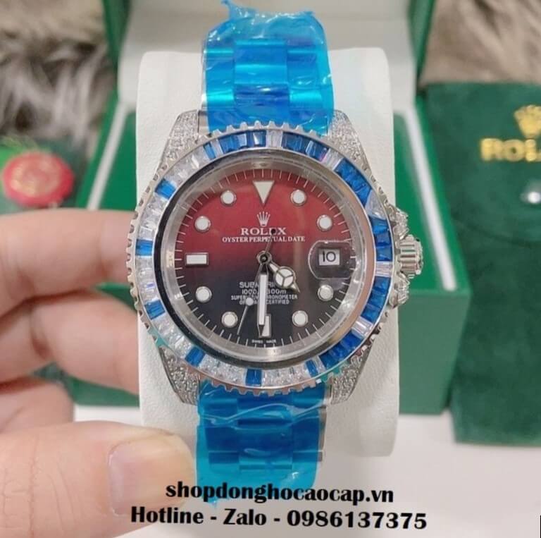 Đồng Hồ Rolex Submariner Date Nam Tự Động Mặt Đỏ Đính Đá 41mm