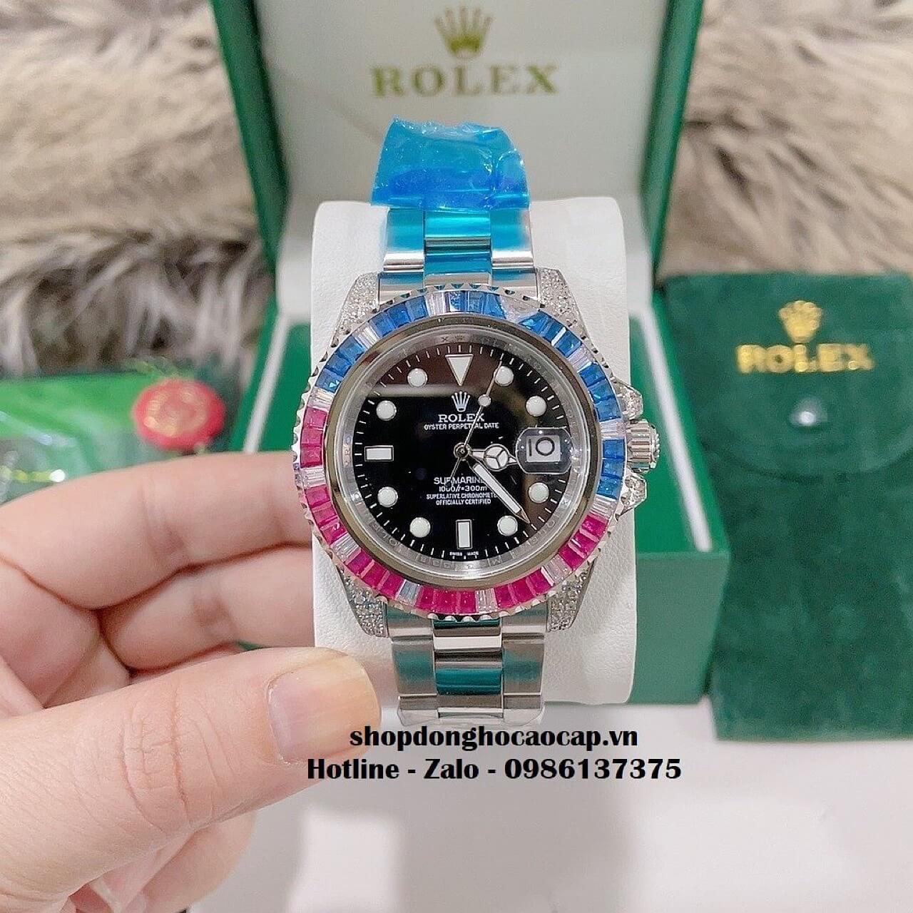 Đồng Hồ Rolex Submariner Date Nam Tự Động Mặt Đen Đính Đá 41mm