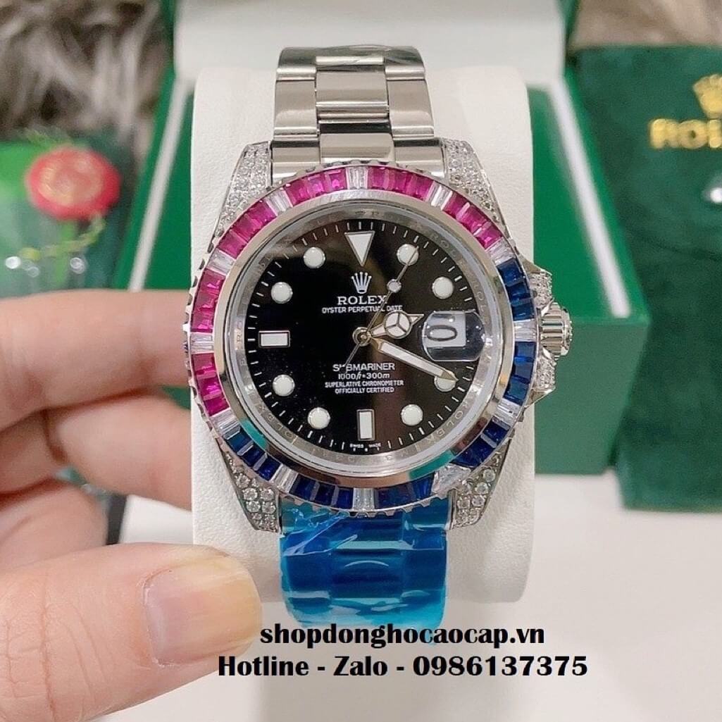 Đồng Hồ Rolex Submariner Date Nam Tự Động Mặt Đen Đính Đá 41mm