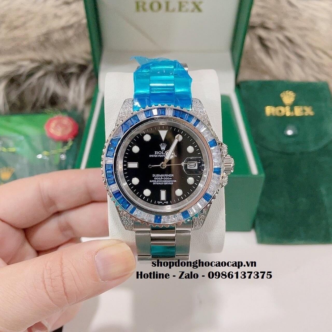 Đồng Hồ Rolex Submariner Date Nam Tự Động Mặt Đen Đính Đá 41mm