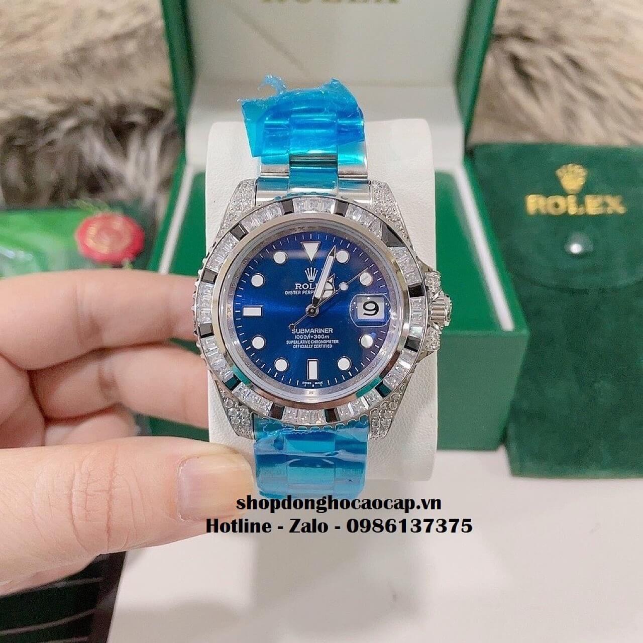 Đồng Hồ Rolex Submariner Date Nam Tự Động Mặt Xanh Đính Đá 41mm