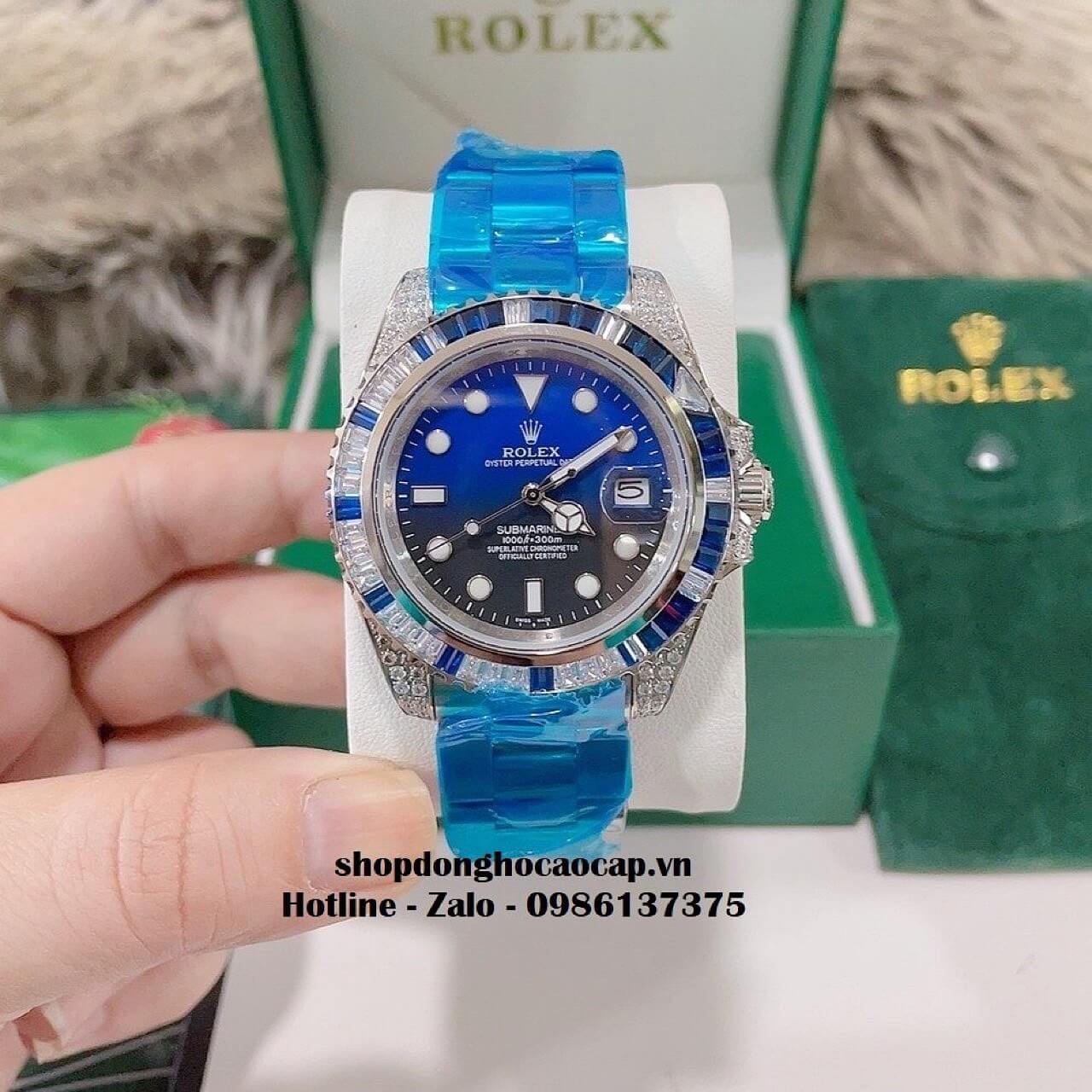 Đồng Hồ Rolex Submariner Date Nam Tự Động Mặt Xanh Đính Đá Xanh 41mm