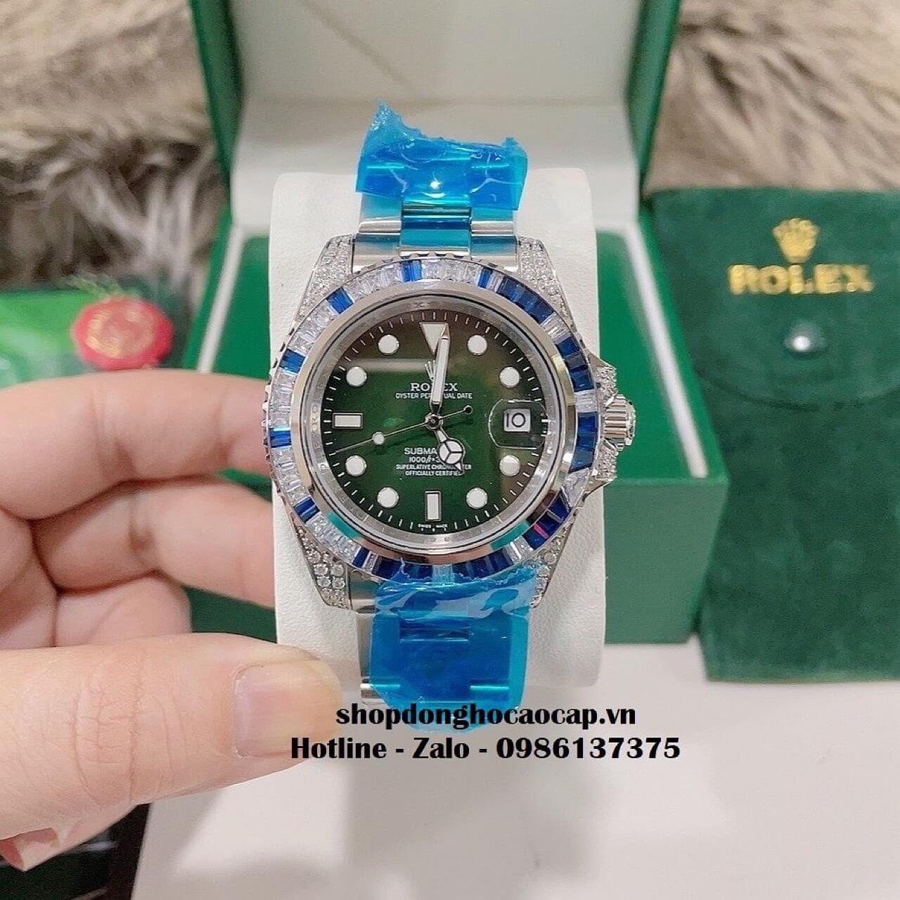 Đồng Hồ Rolex Submariner Date Nam Tự Động Mặt Xanh Lá Đính Đá Xanh 41mm