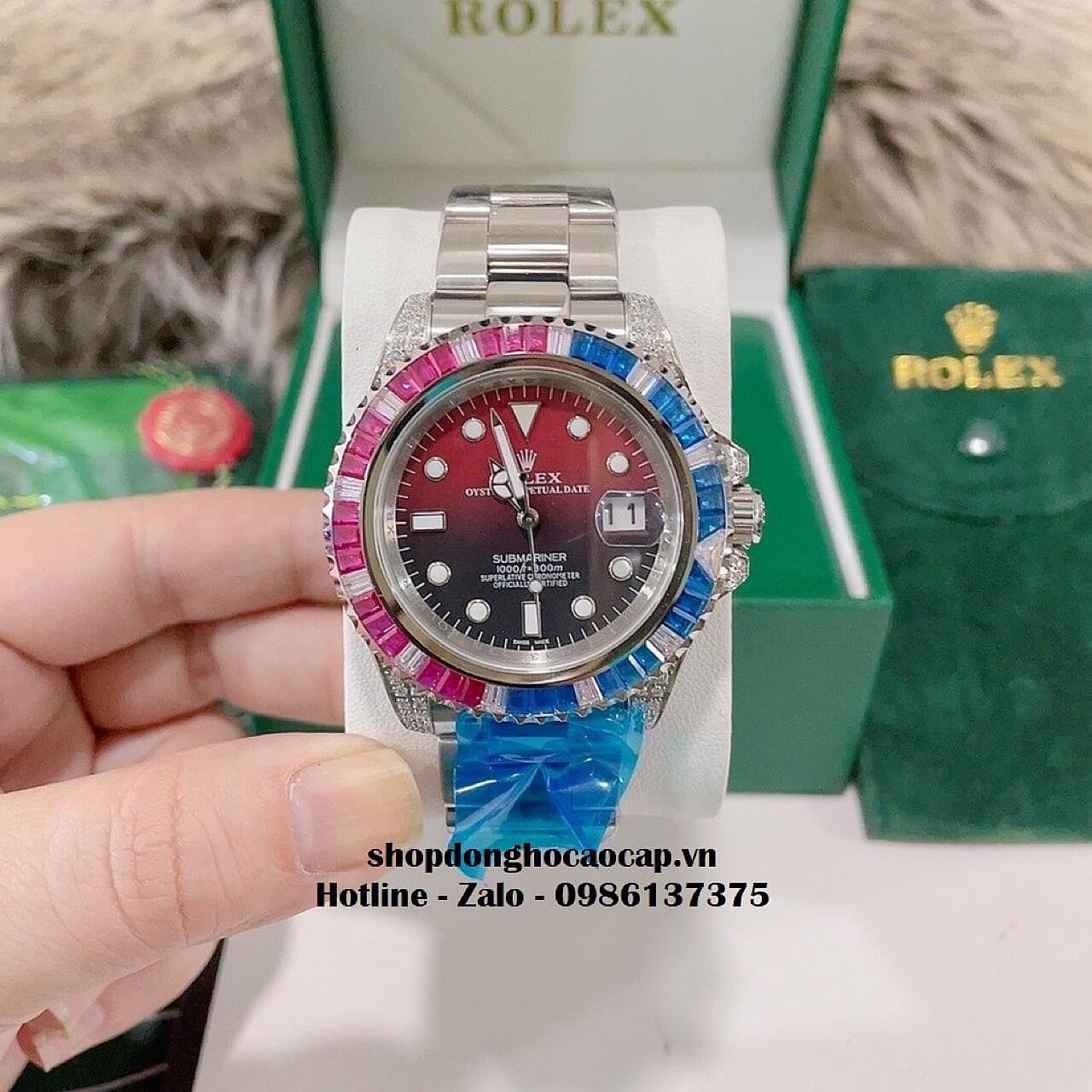 Đồng Hồ Rolex Submariner Date Nam Tự Động Mặt Đỏ Đính Đá 41mm