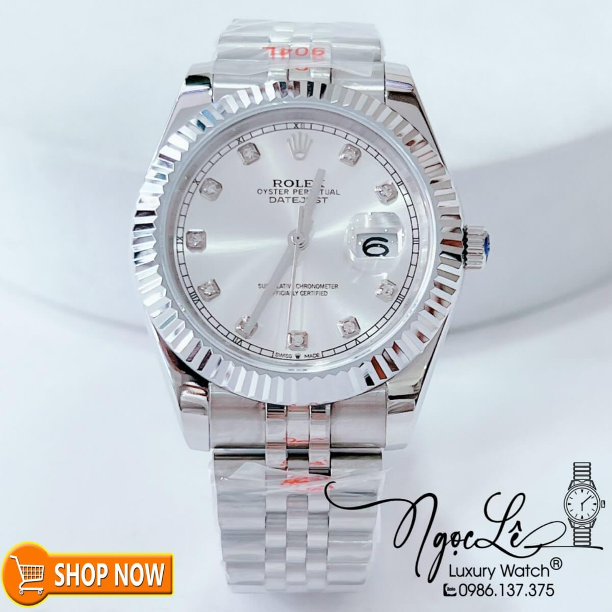 Đồng Hồ Rolex Datejust Nam Máy Cơ Tự Động Dây Bạc Mặt Trắng Size 41mm